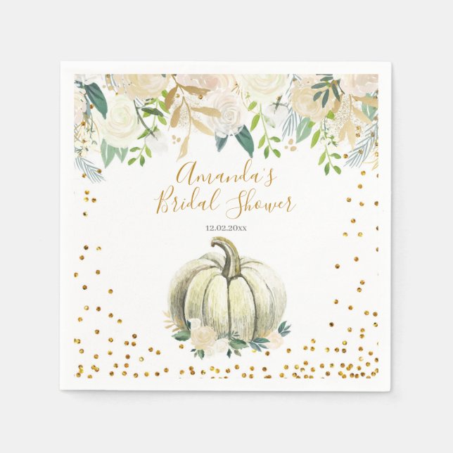 White and Gold Pumpkin Brautparty Paper Napkins Serviette (Vorderseite)