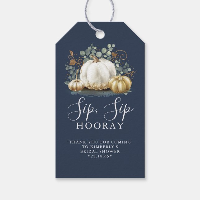 White and Gold Pumpkin Fall Sip Hooray Geschenk Ta Geschenkanhänger (Vorderseite)