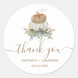 White and Gold Pumpkin Vielen Dank Runder Aufkleber