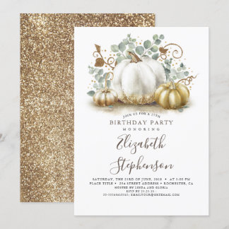 White and Gold Pumpkins Fall Harvest Geburtstag Einladung