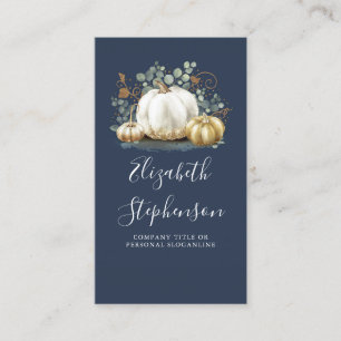 White and Gold Pumpkins Fall Harvest Navy Blue Visitenkarte