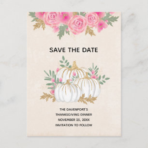 White and Gold Pumpkins Wasserfarbe Save the Date Einladungspostkarte