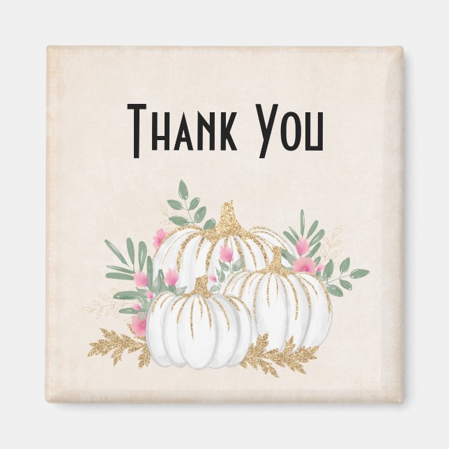 White and Gold Pumpkins Wasserfarbe Vielen Dank Magnet (Vorne)