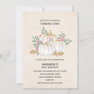 White and Gold Pumpkins Watercolor - Geburtstag Einladung