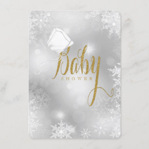 White and Gold Snowflake Baby Dusche Einladung
