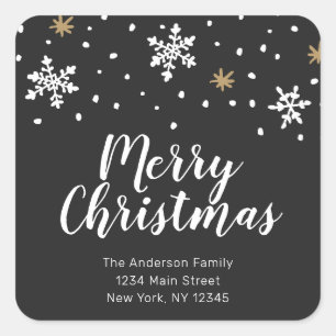 White and Gold Snowflakes Weihnachten Rücksendeadr Quadratischer Aufkleber