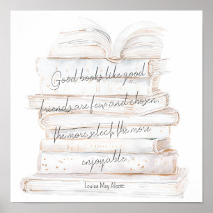 White and Gold Watercolor Freundschaft & Bücher Zi Poster