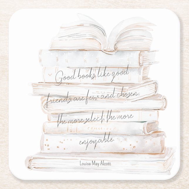 White and Gold Watercolor Freundschaft & Bücher Zi Rechteckiger Pappuntersetzer (Vorderseite)