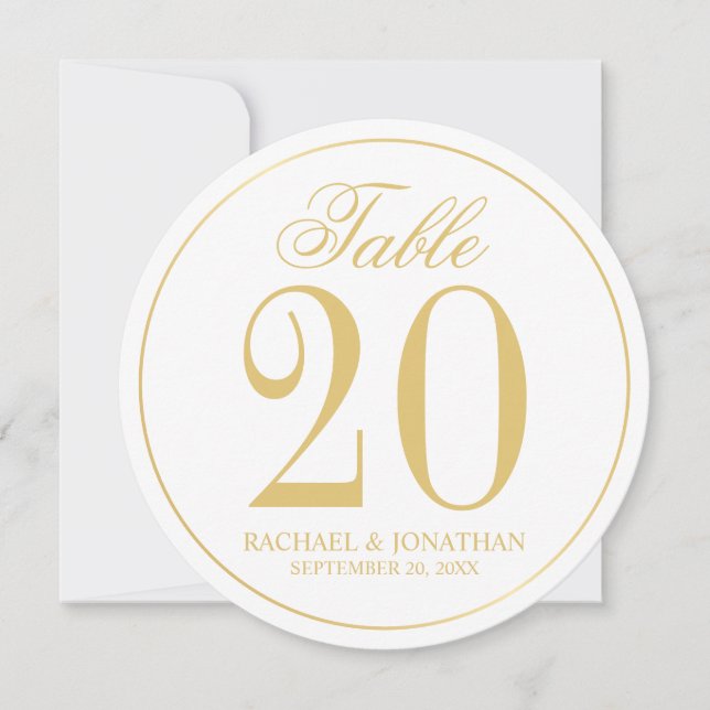 White and Gold Wedcle Tischnummer Card (Vorderseite)