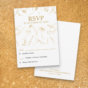White and Gold Wildblume Sketch Wedding RSVP