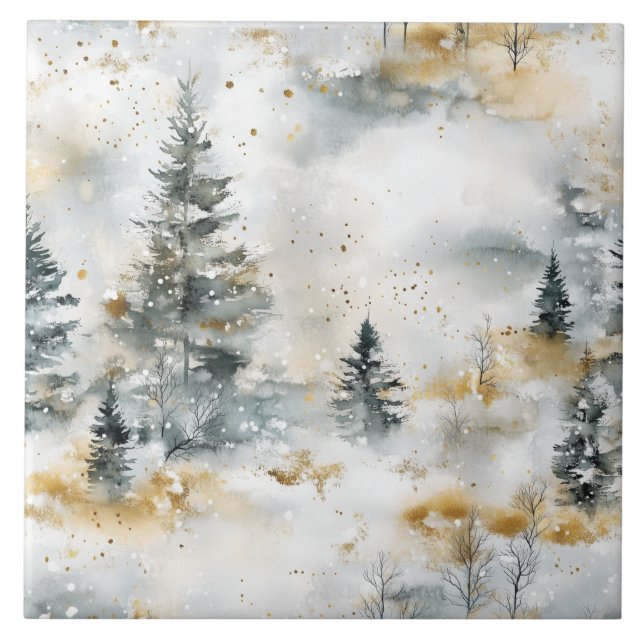 White And Golden Cozy Christmas  Fliese (Vorderseite)