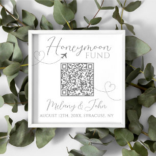 White and Gray Niedlich Elegant QR Code Honeymoon Poster