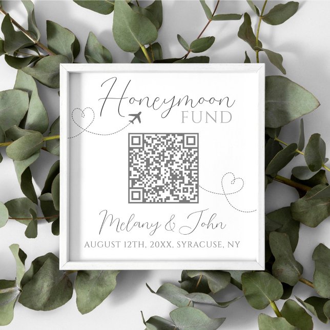 White and Gray Niedlich Elegant QR Code Honeymoon  Poster (Von Creator hochgeladen)