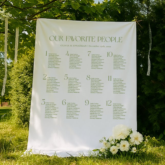 White and Green Fabric Wedding Seating Chart  Wandteppich (Von Creator hochgeladen)