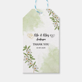 White and Green Floral Watercolor Mr. and Mrs. Geschenkanhänger