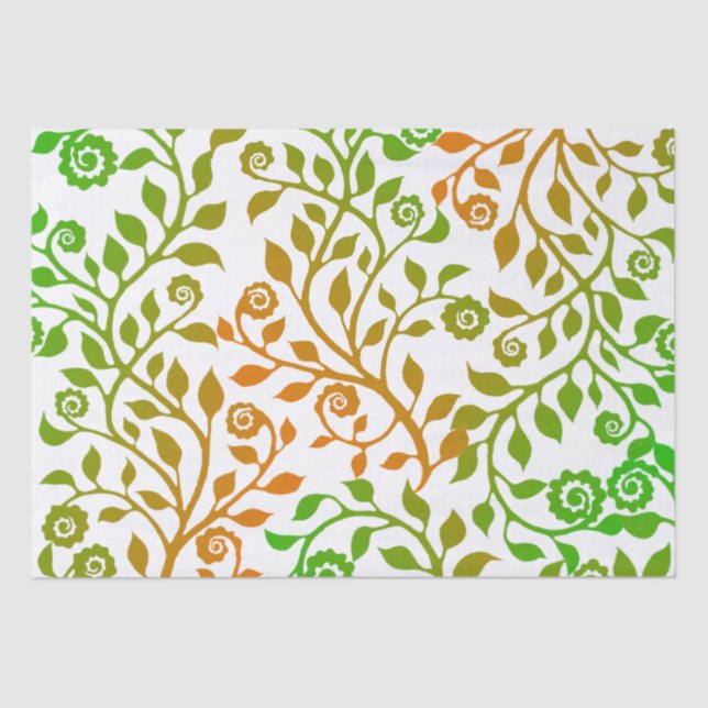 White and Green Swirly Floral Pattern Elegant Fall Seidenpapier (Vorderseite)