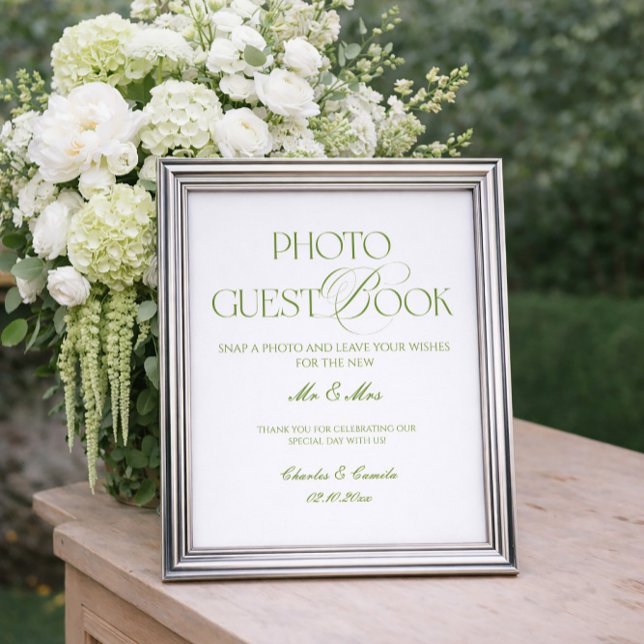 White and Green Wedding Photo Guest Book Poster (Von Creator hochgeladen)
