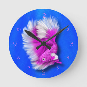 White and Hot Pink Siamese Fighting Fish Runde Wanduhr