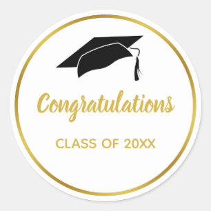 White and Imitate Gold Abschluss Herzlichen Glück Runder Aufkleber