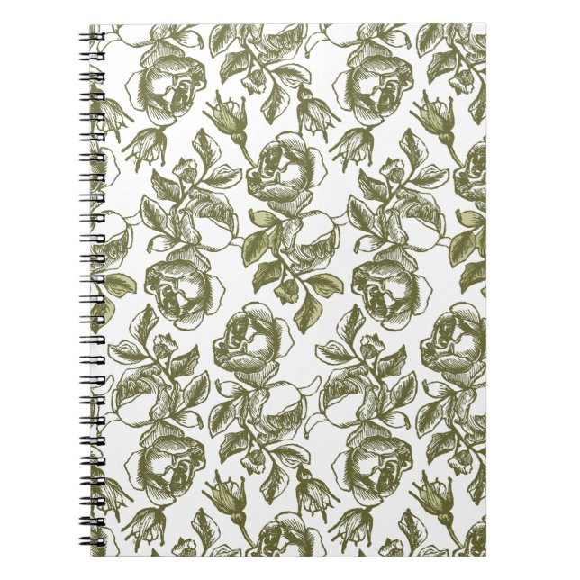 White and Imitate Gold Rose Muster Notebook Notizblock (Vorderseite)