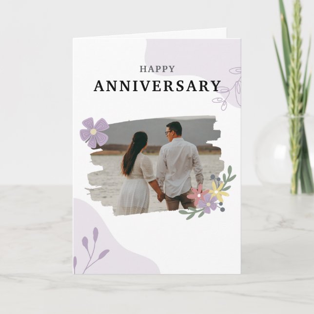White and Lila Simple Happy Anniversary Card Karte (Vorderseite)