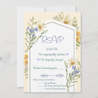 White And Lilac Wildflowers Geometric RSVP Card Einladung