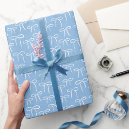 White and Periwinkle Blue Simple Bows Pattern Geschenkpapier