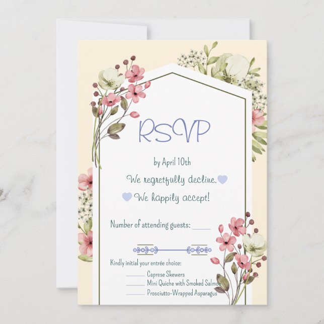 White And Pink Wildflowers Geometric RSVP Card Einladung (Vorderseite)