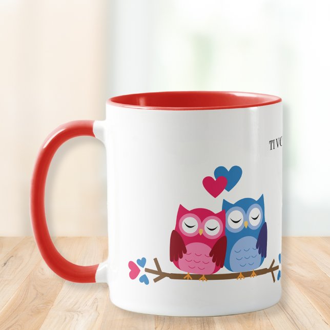 White and Red Ceramic Mug with Romantic Owl Couple Tasse (Von Creator hochgeladen)