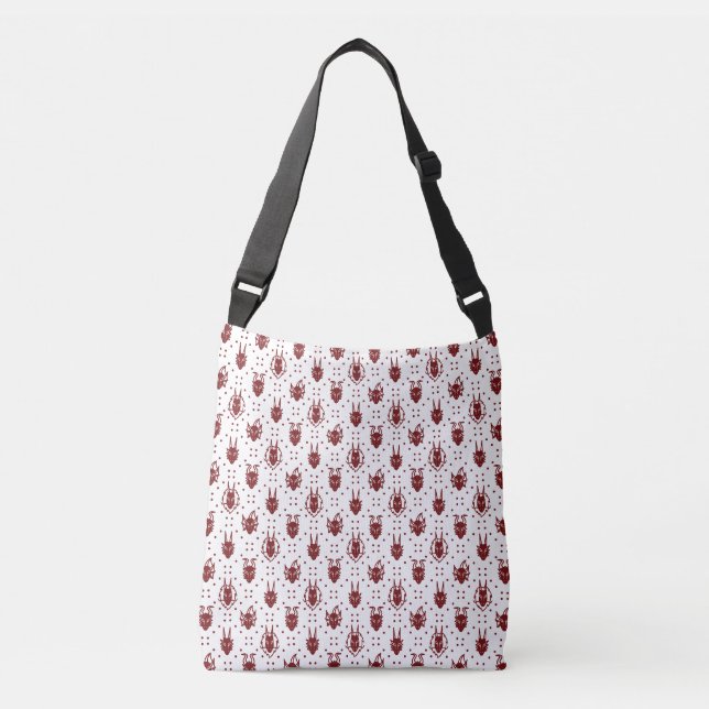 White and Red Crimson Fantasy Dragon Dot Pattern Tragetaschen Mit Langen Trägern (Vorderseite)