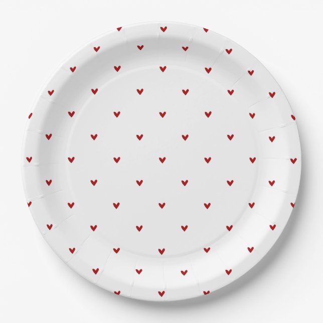 White and Red Hearts Pattern Valentine's Day Pappteller (Vorderseite)