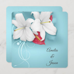 White and Red Lily Wedding Einladung