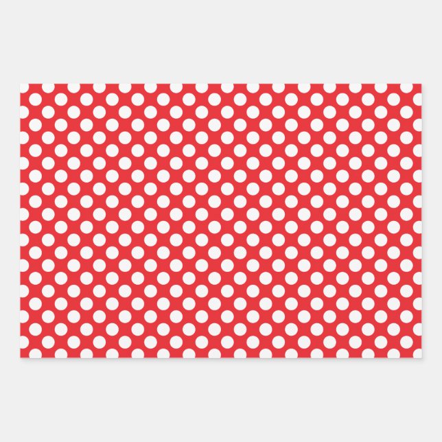 White and Red Polka Dot Geschenkpapier Set (Vorderseite)