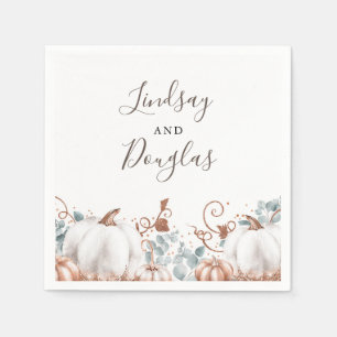 White and Rose Gold Pumpkins Fall Harvest Wedding Serviette