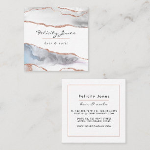 White and Rosen Gold Agate Business Card Quadratische Visitenkarte
