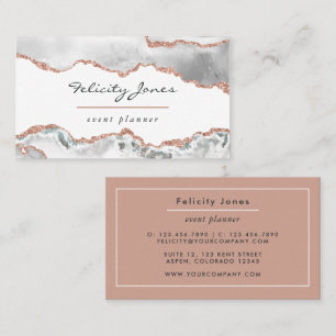 White and Rosen Gold Agate Business Card Visitenkarte