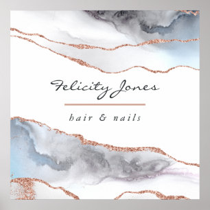 White and Rosen Gold Agate Business Poster