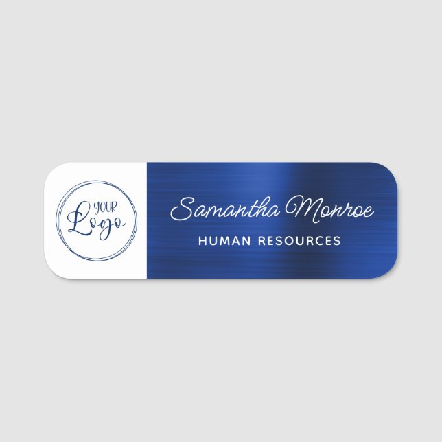 White and Royal Navy Blue Foil Namensschild (Vorderseite)