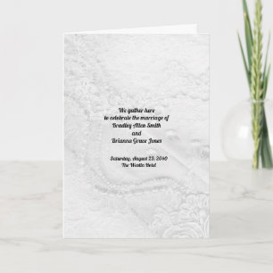 White and Silver Lace and Pearls on Satin Program Karte