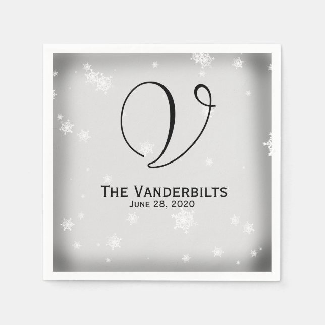 White and Silver Snowflake Wedding Napkins Serviette (Vorderseite)