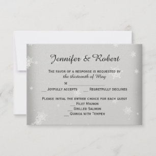 White and Silver Snowflake Wedding Response Card RSVP Karte