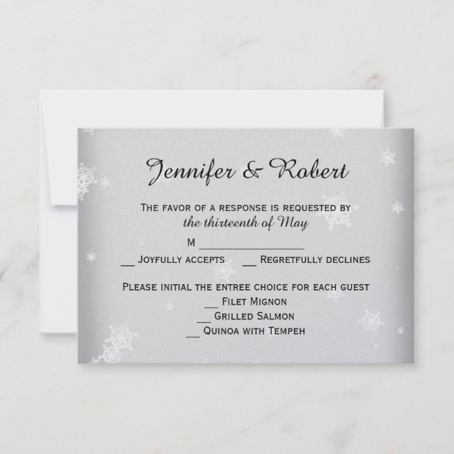 White and Silver Snowflake Wedding Response Card RSVP Karte (Vorderseite)