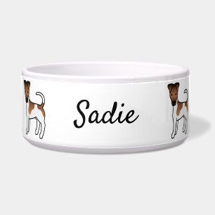 White and Tan Smooth Fox Terrier Niedlicher Hund & Napf