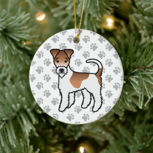 White and Tan Wire Fox Terrier Niedlicher Cartoon Keramik Ornament