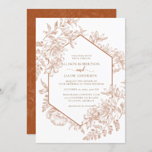 White and Terra Cotta Geometric Floral Wedding Einladung