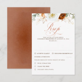 White and Terracotta Flowers Wedding RSVP Karte