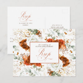 White and Terracotta Wedding RSVP Postcard Postkarte