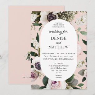 White Anemone auf Blush Rose Hochzeit Einladung