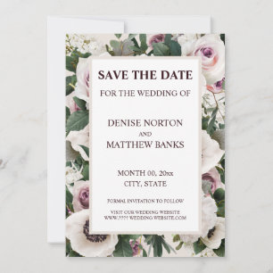 White Anemone auf Cameo Beige Save the Date Einladung