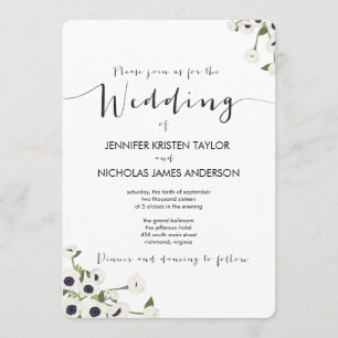 White Anemone Blume Vintage Hochzeit Einladung